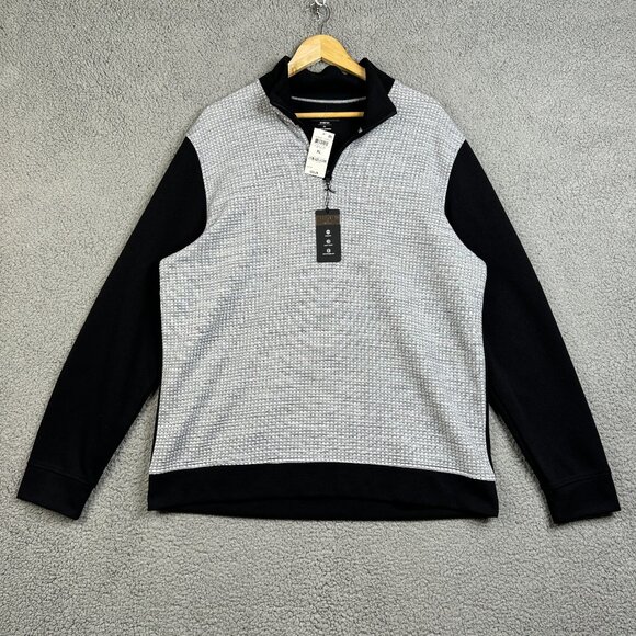 Alfani Sweater Mens XL Black Waffle Knit Mock Neck 1/4 Zip Alfatech Performance - Picture 1 of 16